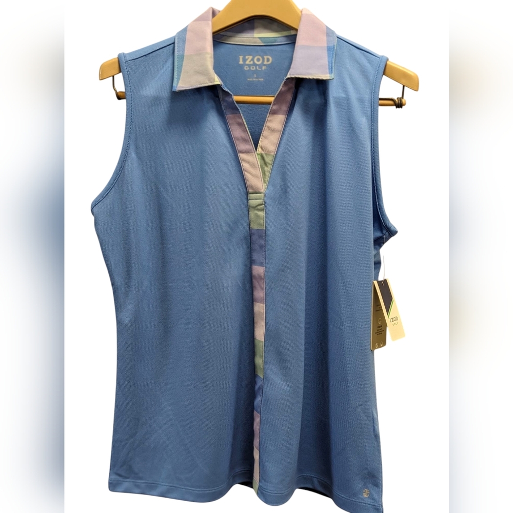 Izod Golf- Classic Blue Sleeveless Polo Shirt UPF-15. Size Large